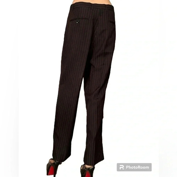 Designed in Italy Wide Leg High Rise Women 32/27 Trouser in Black Red Pinstripe - Picture 2 of 11